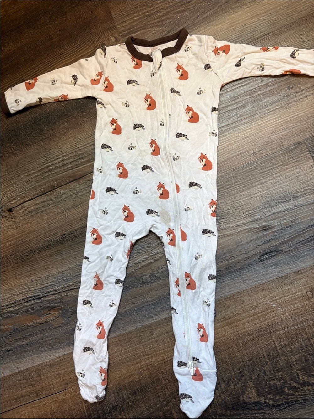 Kyte BABY Cream Footed One-Piece with Orange Fox Print